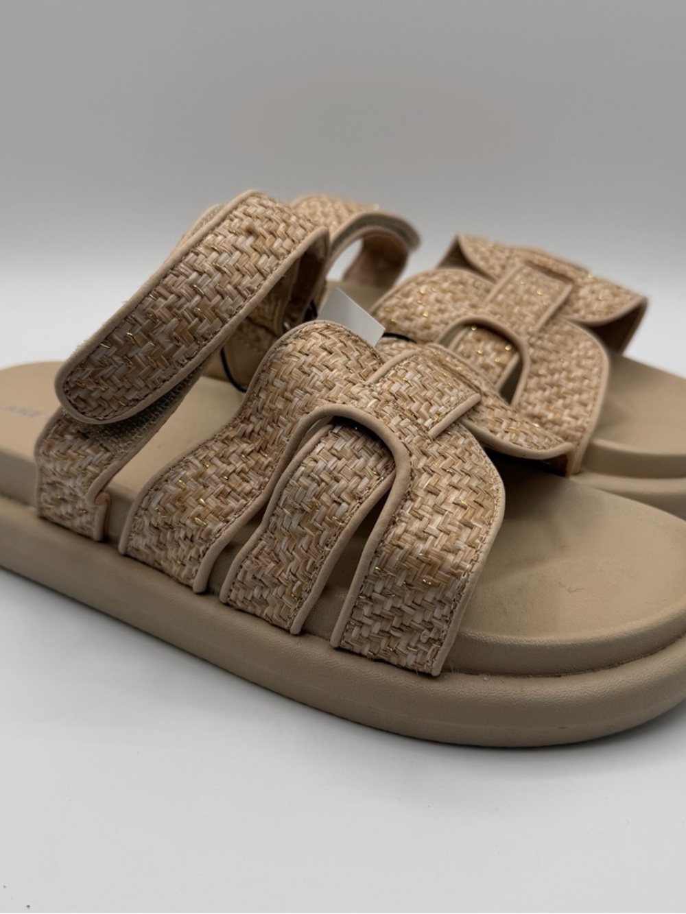 Lane Bryant Raffia Slide Sandals 9W Wide Beige Woven Comfort NWT